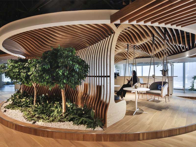 Thiết kế văn phòng với nội thất có chất liệu tự nhiên